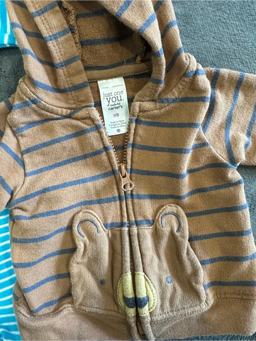 Carter's Blue Striped One-Piece and Brown Striped Hooded Jacket